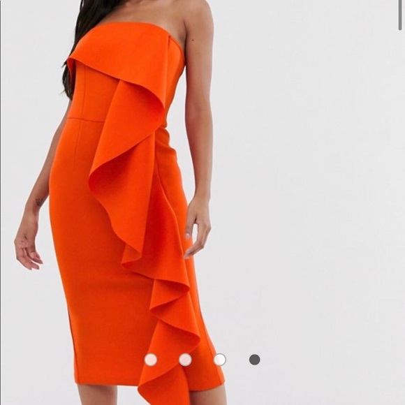 exaggerated frill bardot scuba dress - Picture 3 of 5